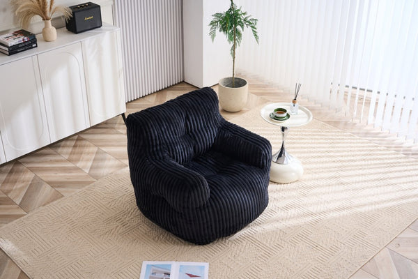 English Elm 010-soft Corduroy Bean Bag Chair with Memory Sponge Fill for Bedroom or Living Room Black W527P235537