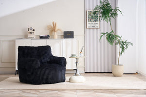 English Elm 010-soft Corduroy Bean Bag Chair with Memory Sponge Fill for Bedroom or Living Room Black W527P235537