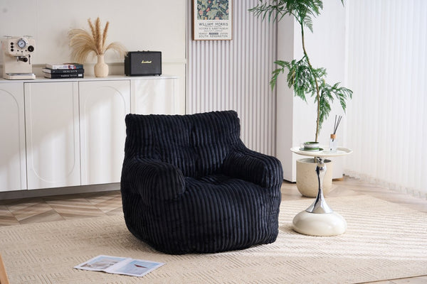 English Elm 010-soft Corduroy Bean Bag Chair with Memory Sponge Fill for Bedroom or Living Room Black W527P235537