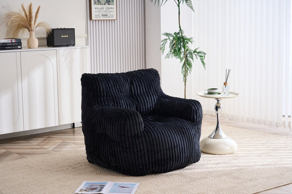 English Elm 010-soft Corduroy Bean Bag Chair with Memory Sponge Fill for Bedroom or Living Room Black W527P235537
