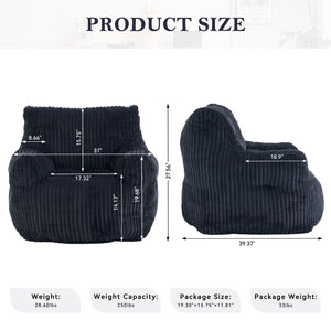 English Elm 010-soft Corduroy Bean Bag Chair with Memory Sponge Fill for Bedroom or Living Room Black W527P235537