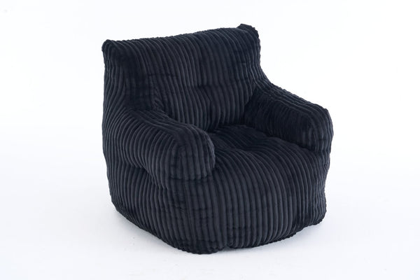 English Elm 010-soft Corduroy Bean Bag Chair with Memory Sponge Fill for Bedroom or Living Room Black W527P235537