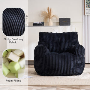 English Elm 010-soft Corduroy Bean Bag Chair with Memory Sponge Fill for Bedroom or Living Room Black W527P235537