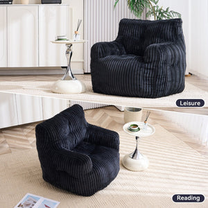 English Elm 010-soft Corduroy Bean Bag Chair with Memory Sponge Fill for Bedroom or Living Room Black W527P235537