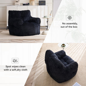 English Elm 010-soft Corduroy Bean Bag Chair with Memory Sponge Fill for Bedroom or Living Room Black W527P235537