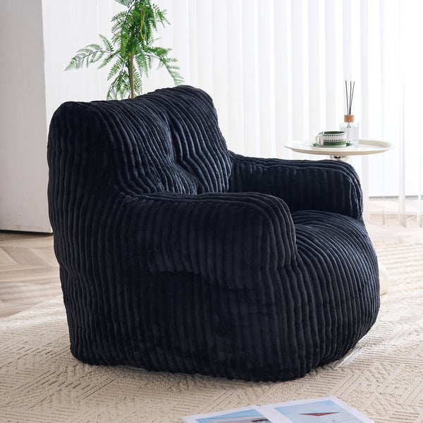 English Elm 010-soft Corduroy Bean Bag Chair with Memory Sponge Fill for Bedroom or Living Room Black W527P235537