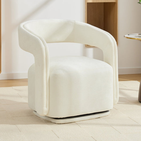 English Elm 065-chenille Barrel Swivel Chair Soft Upholstered Accent Seat for Living Room Reading White W527P370604