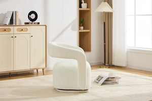 English Elm 065-chenille Barrel Swivel Chair Soft Upholstered Accent Seat for Living Room Reading White W527P370604