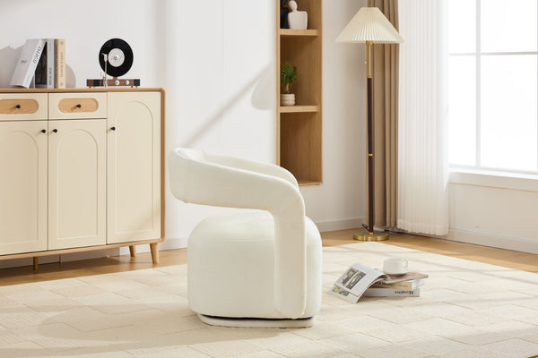 English Elm 065-chenille Barrel Swivel Chair Soft Upholstered Accent Seat for Living Room Reading White W527P370604
