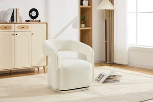 English Elm 065-chenille Barrel Swivel Chair Soft Upholstered Accent Seat for Living Room Reading White W527P370604