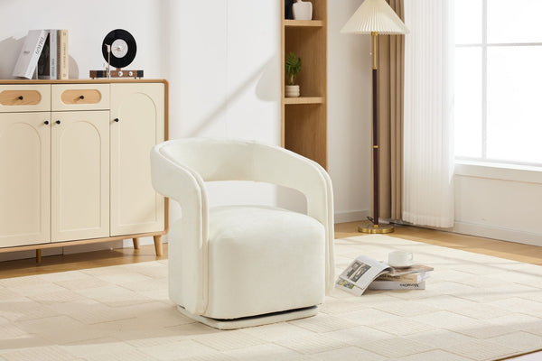 English Elm 065-chenille Barrel Swivel Chair Soft Upholstered Accent Seat for Living Room Reading White W527P370604