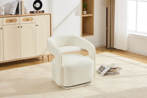 English Elm 065-chenille Barrel Swivel Chair Soft Upholstered Accent Seat for Living Room Reading White W527P370604