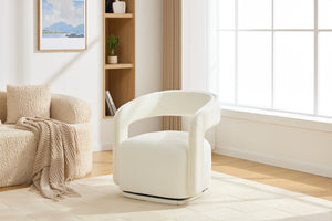 English Elm 065-chenille Barrel Swivel Chair Soft Upholstered Accent Seat for Living Room Reading White W527P370604