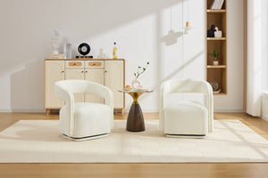 English Elm 065-chenille Barrel Swivel Chair Soft Upholstered Accent Seat for Living Room Reading White W527P370604