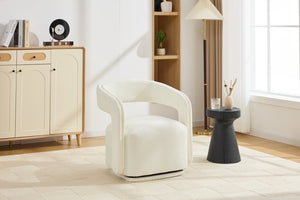 English Elm 065-chenille Barrel Swivel Chair Soft Upholstered Accent Seat for Living Room Reading White W527P370604