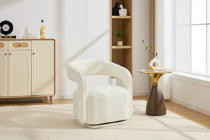 English Elm 065-chenille Barrel Swivel Chair Soft Upholstered Accent Seat for Living Room Reading White W527P370604