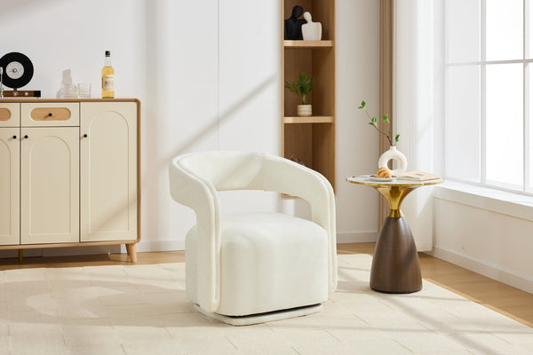 English Elm 065-chenille Barrel Swivel Chair Soft Upholstered Accent Seat for Living Room Reading White W527P370604