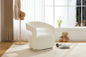 English Elm 065-chenille Barrel Swivel Chair Soft Upholstered Accent Seat for Living Room Reading White W527P370604
