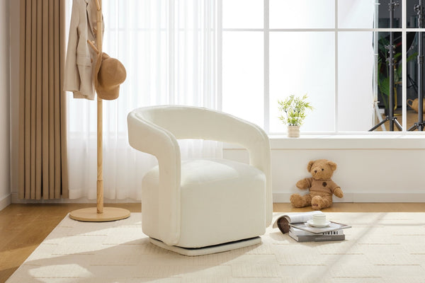 English Elm 065-chenille Barrel Swivel Chair Soft Upholstered Accent Seat for Living Room Reading White W527P370604