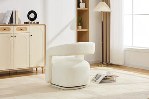 English Elm 065-chenille Barrel Swivel Chair Soft Upholstered Accent Seat for Living Room Reading White W527P370604