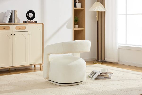 English Elm 065-chenille Barrel Swivel Chair Soft Upholstered Accent Seat for Living Room Reading White W527P370604
