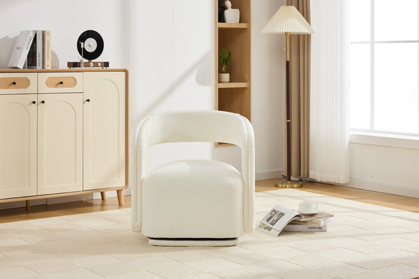 English Elm 065-chenille Barrel Swivel Chair Soft Upholstered Accent Seat for Living Room Reading White W527P370604