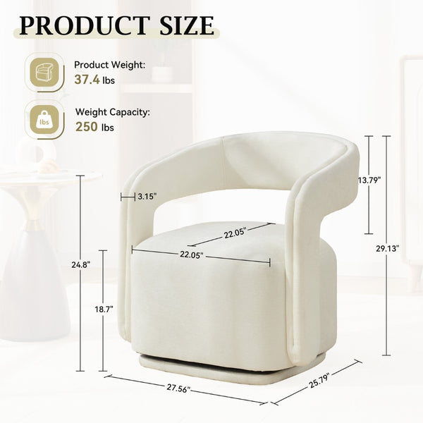 English Elm 065-chenille Barrel Swivel Chair Soft Upholstered Accent Seat for Living Room Reading White W527P370604