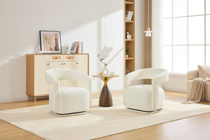 English Elm 065-chenille Barrel Swivel Chair Soft Upholstered Accent Seat for Living Room Reading White W527P370604