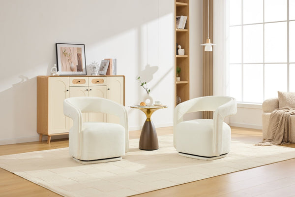 English Elm 065-chenille Barrel Swivel Chair Soft Upholstered Accent Seat for Living Room Reading White W527P370604