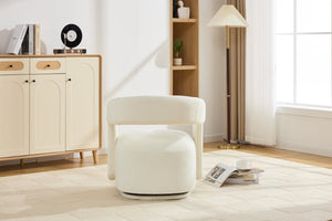 English Elm 065-chenille Barrel Swivel Chair Soft Upholstered Accent Seat for Living Room Reading White W527P370604