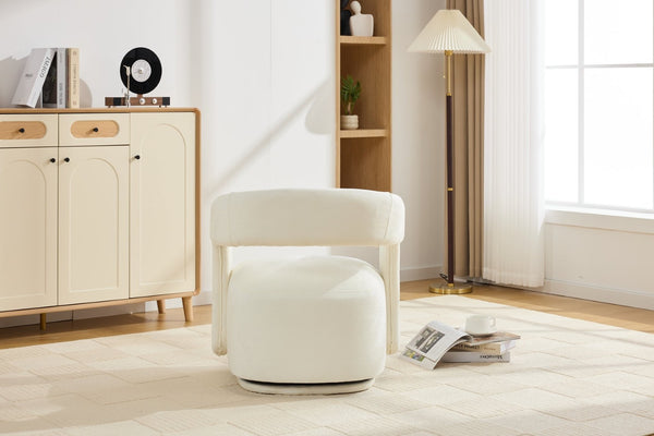 English Elm 065-chenille Barrel Swivel Chair Soft Upholstered Accent Seat for Living Room Reading White W527P370604