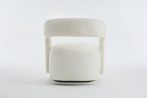 English Elm 065-chenille Barrel Swivel Chair Soft Upholstered Accent Seat for Living Room Reading White W527P370604