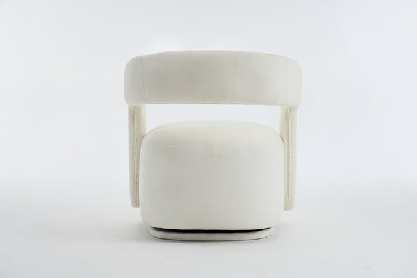 English Elm 065-chenille Barrel Swivel Chair Soft Upholstered Accent Seat for Living Room Reading White W527P370604