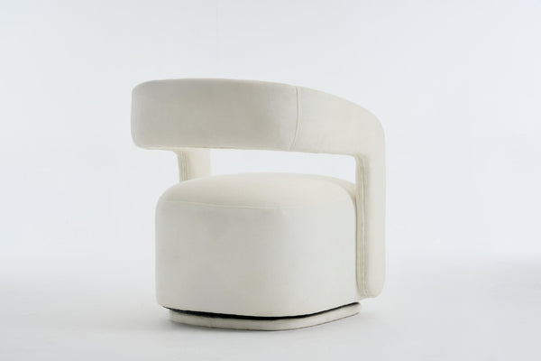 English Elm 065-chenille Barrel Swivel Chair Soft Upholstered Accent Seat for Living Room Reading White W527P370604