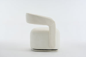 English Elm 065-chenille Barrel Swivel Chair Soft Upholstered Accent Seat for Living Room Reading White W527P370604