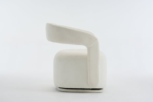 English Elm 065-chenille Barrel Swivel Chair Soft Upholstered Accent Seat for Living Room Reading White W527P370604