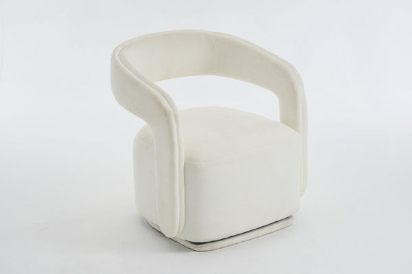 English Elm 065-chenille Barrel Swivel Chair Soft Upholstered Accent Seat for Living Room Reading White W527P370604