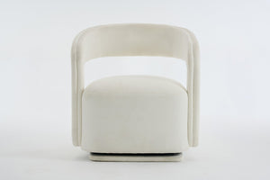 English Elm 065-chenille Barrel Swivel Chair Soft Upholstered Accent Seat for Living Room Reading White W527P370604