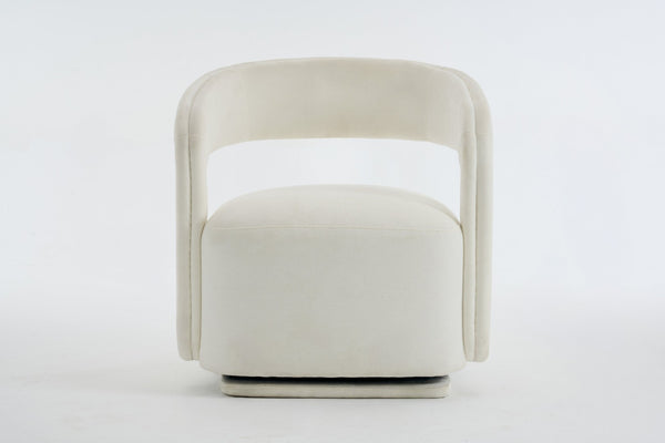 English Elm 065-chenille Barrel Swivel Chair Soft Upholstered Accent Seat for Living Room Reading White W527P370604