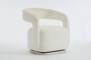 English Elm 065-chenille Barrel Swivel Chair Soft Upholstered Accent Seat for Living Room Reading White W527P370604