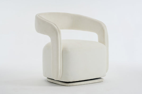 English Elm 065-chenille Barrel Swivel Chair Soft Upholstered Accent Seat for Living Room Reading White W527P370604