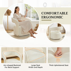 English Elm 065-chenille Barrel Swivel Chair Soft Upholstered Accent Seat for Living Room Reading White W527P370604