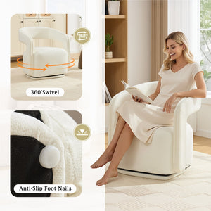 English Elm 065-chenille Barrel Swivel Chair Soft Upholstered Accent Seat for Living Room Reading White W527P370604