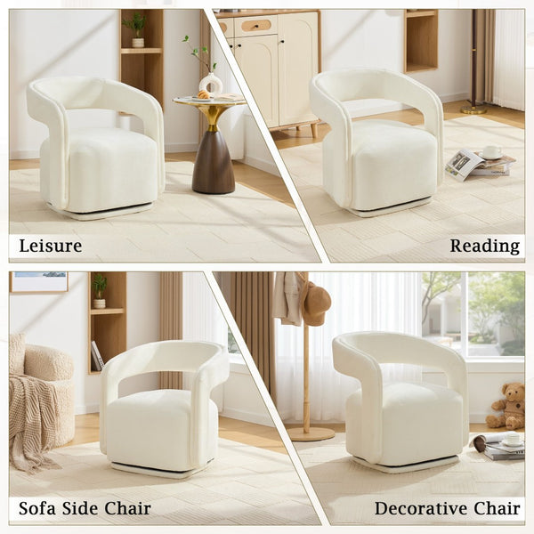 English Elm 065-chenille Barrel Swivel Chair Soft Upholstered Accent Seat for Living Room Reading White W527P370604