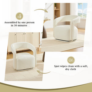 English Elm 065-chenille Barrel Swivel Chair Soft Upholstered Accent Seat for Living Room Reading White W527P370604