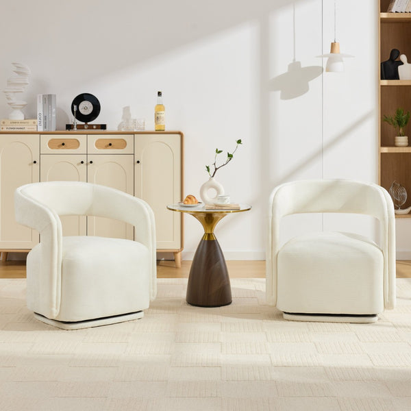 English Elm 065-chenille Barrel Swivel Chair Soft Upholstered Accent Seat for Living Room Reading White W527P370604