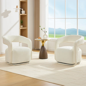 English Elm 065-chenille Barrel Swivel Chair Soft Upholstered Accent Seat for Living Room Reading White W527P370604