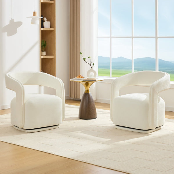 English Elm 065-chenille Barrel Swivel Chair Soft Upholstered Accent Seat for Living Room Reading White W527P370604