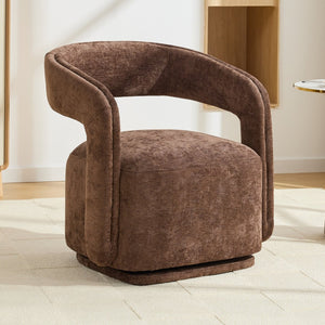 English Elm 065-chenille Barrel Swivel Chair Soft Upholstered Accent Seat for Living Room Reading Brown W527P370609