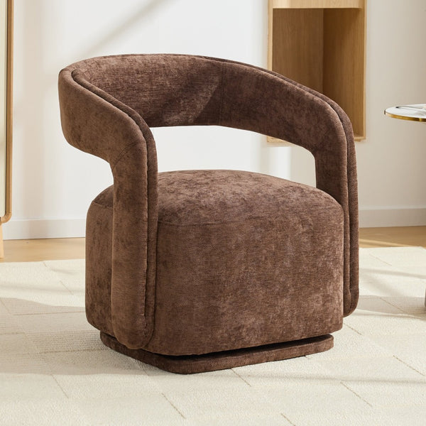 English Elm 065-chenille Barrel Swivel Chair Soft Upholstered Accent Seat for Living Room Reading Brown W527P370609
